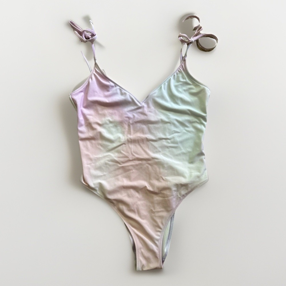 Victoria's Secret Pink Swimwear Shine Plunge One-Piece Swimsuit Pastel Tie Dye S